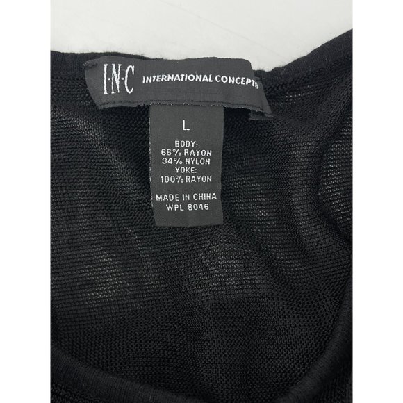 INC Women's Black Sweater Open Shoulder Sexy Size Large Sheer Neckline - Picture 9 of 11